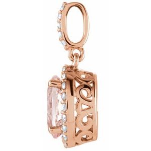 14K Rose Gold Natural Pink Morganite & 1/6 CTW Natural Diamond Pendant