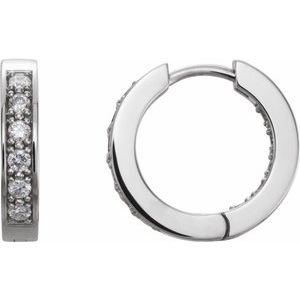 14K White Gold 1/2 CTW Natural Diamond Inside-Outside 15 mm Hoop Earrings