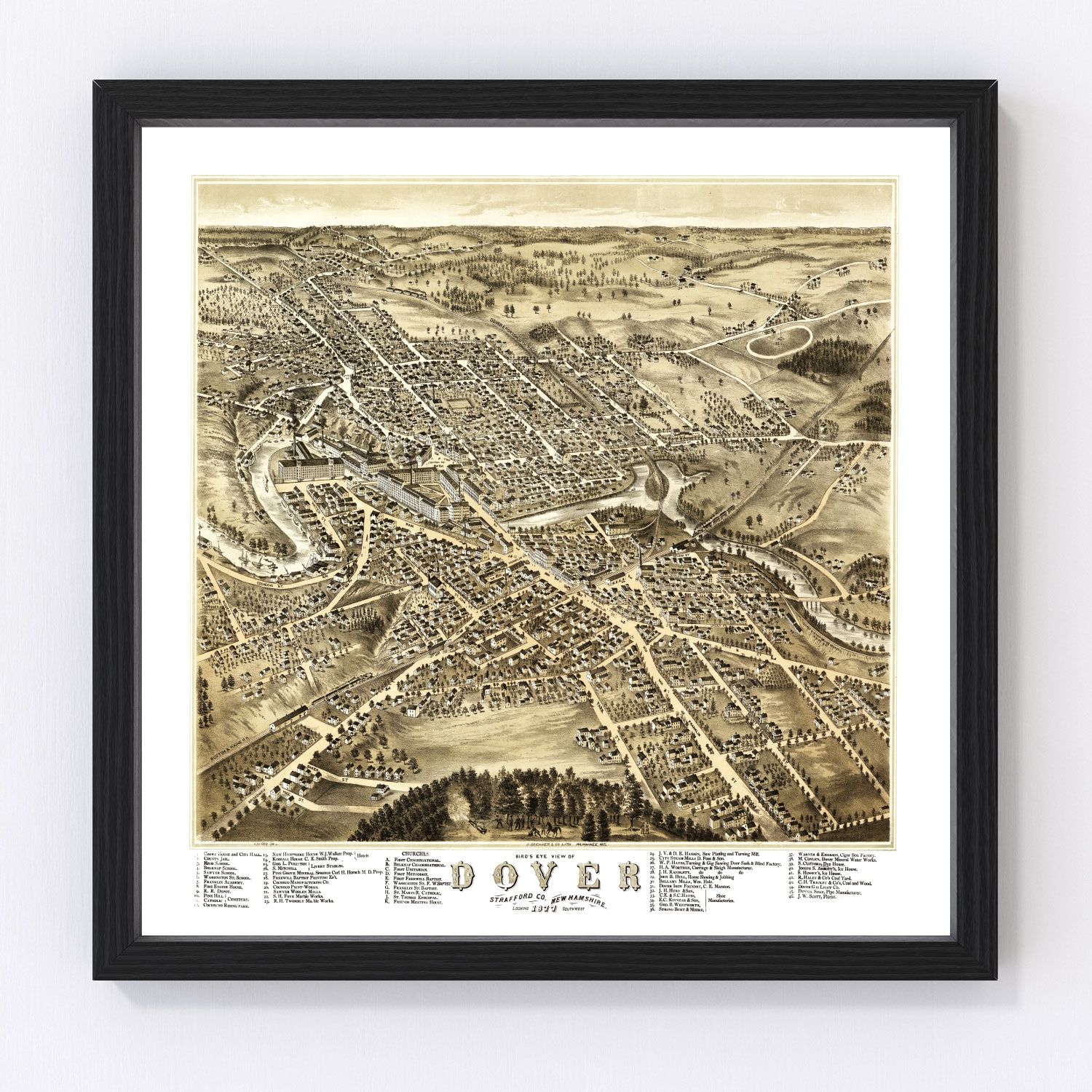 Vintage Map of Dover, New Hampshire 1877