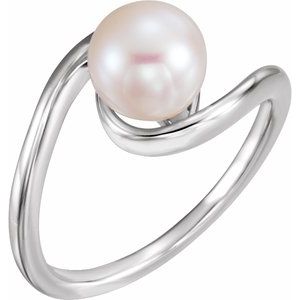 14K White Gold 7.5-8.0 mm Cultured White Freshwater Pearl Ring
