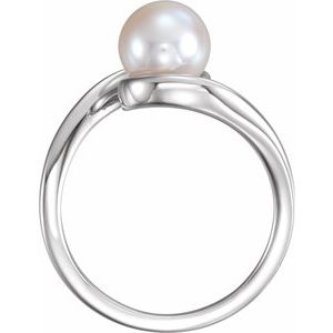 Platinum 7.5-8.0 mm Cultured White Freshwater Pearl Ring