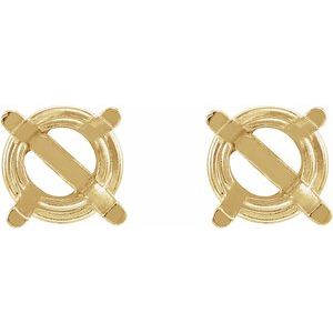 18K Yellow Gold 8 mm Round 4-Prong Lightweight Earring Mounting – image 2