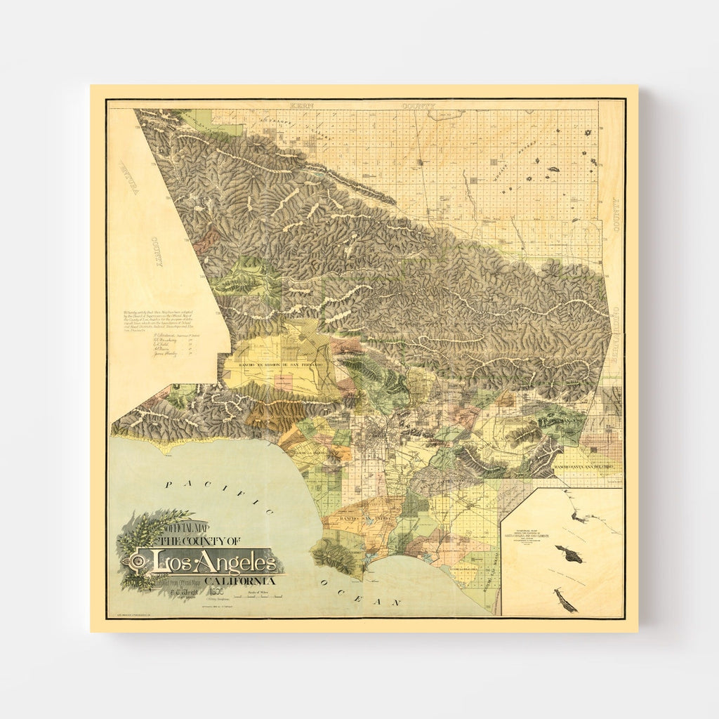 Vintage Map of Los Angeles County, California 1898