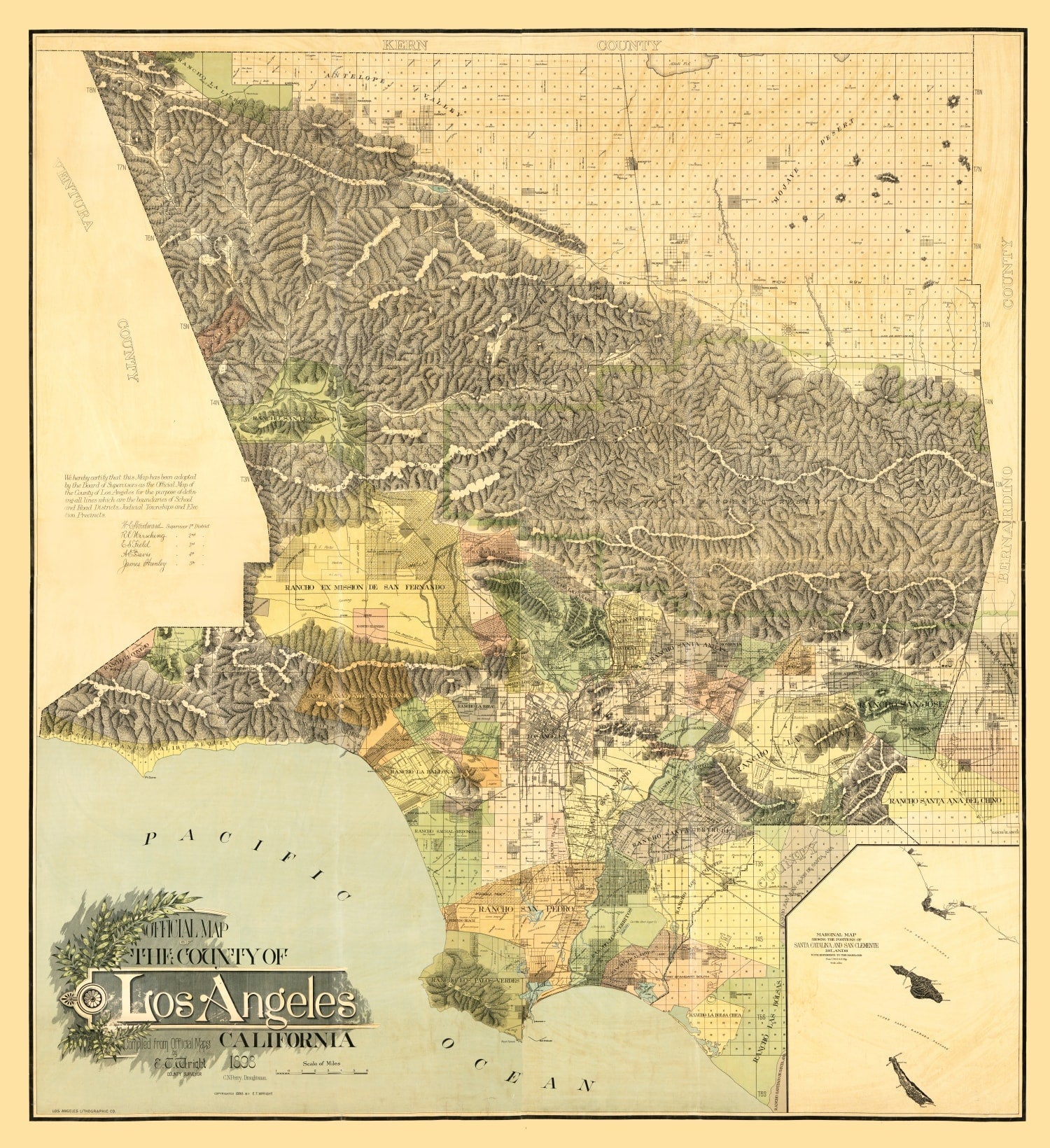 Vintage Map of Los Angeles County, California 1898