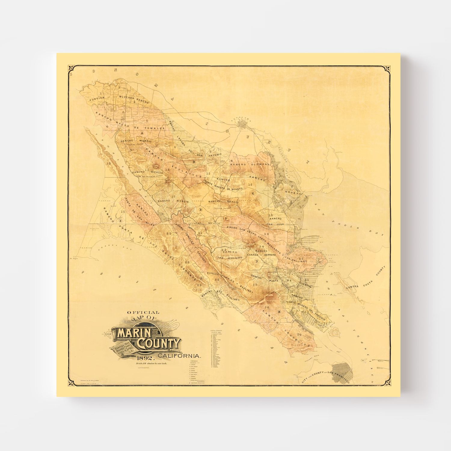 Vintage Map of Marin County, California 1892