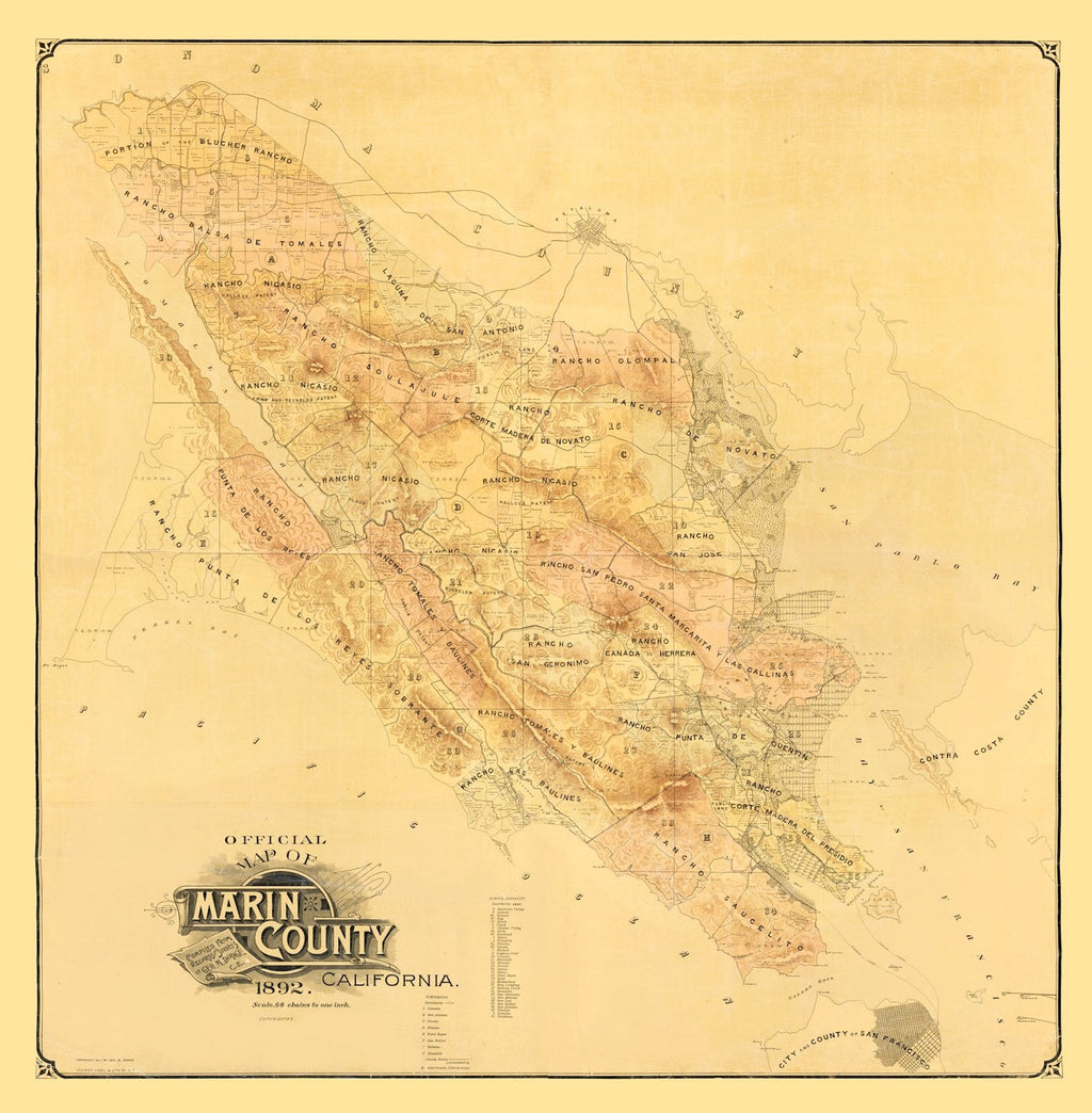 Vintage Map of Marin County, California 1892