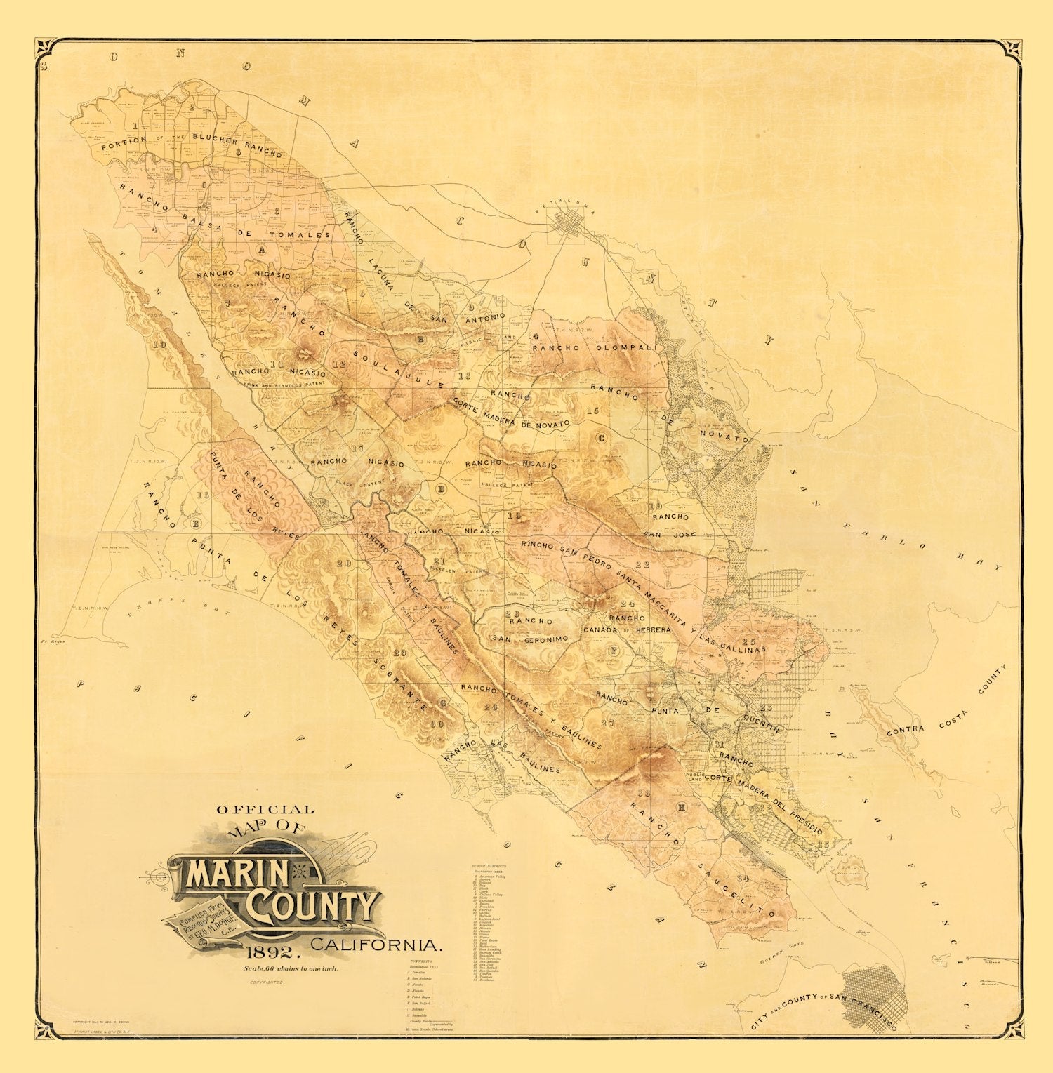 Vintage Map of Marin County, California 1892