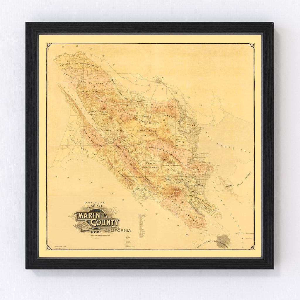 Vintage Map of Marin County, California 1892
