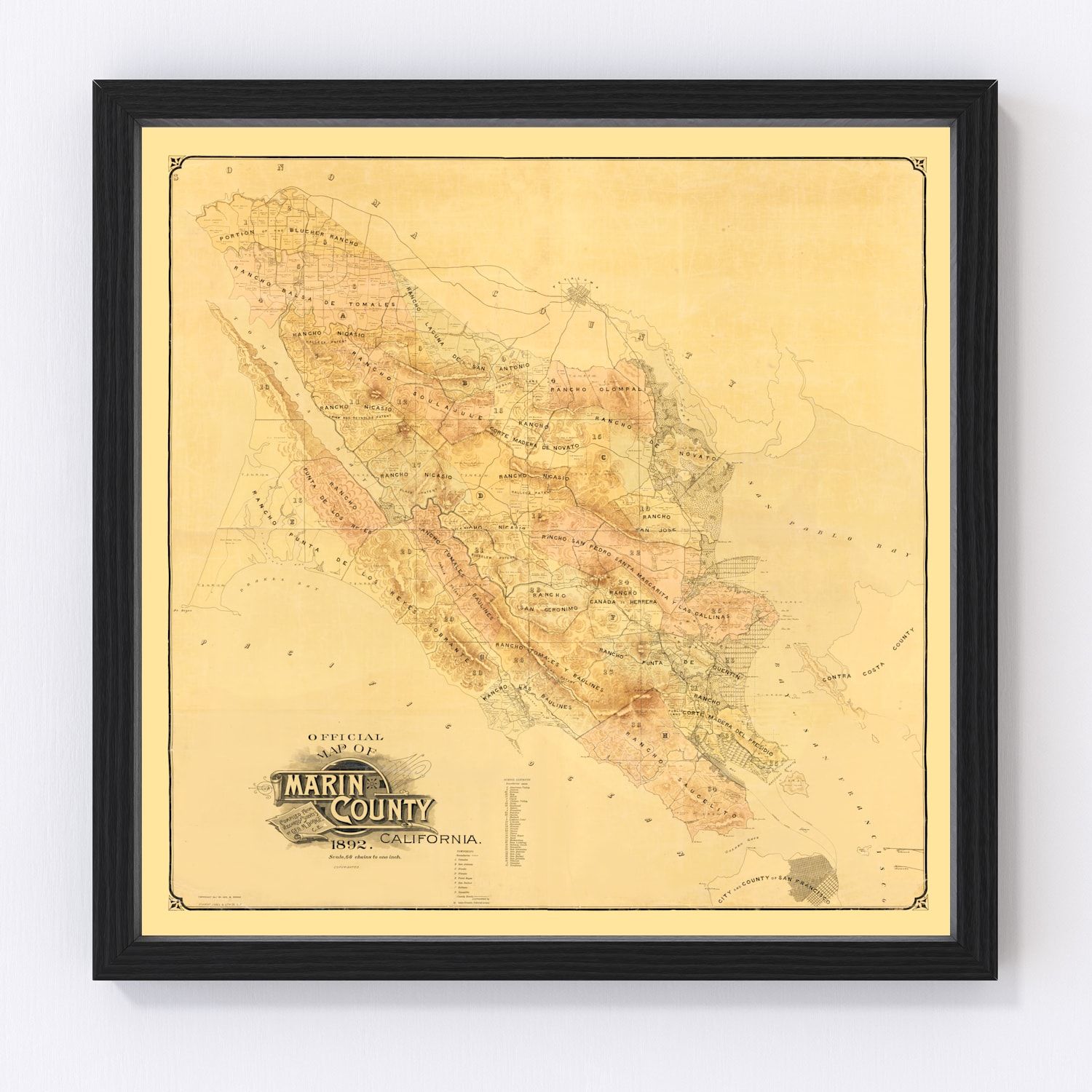 Vintage Map of Marin County, California 1892