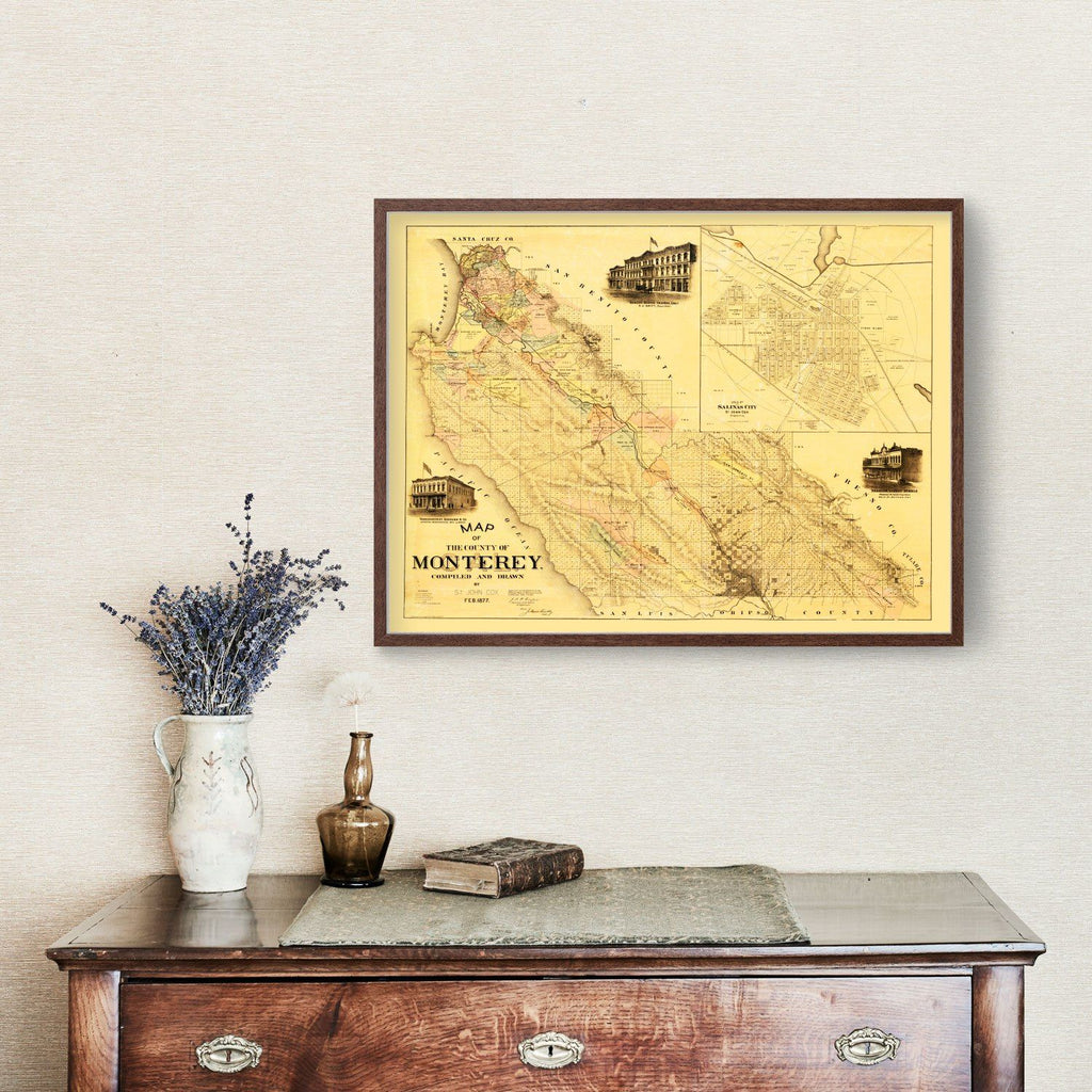 Vintage Map of Monterey County, California 1877