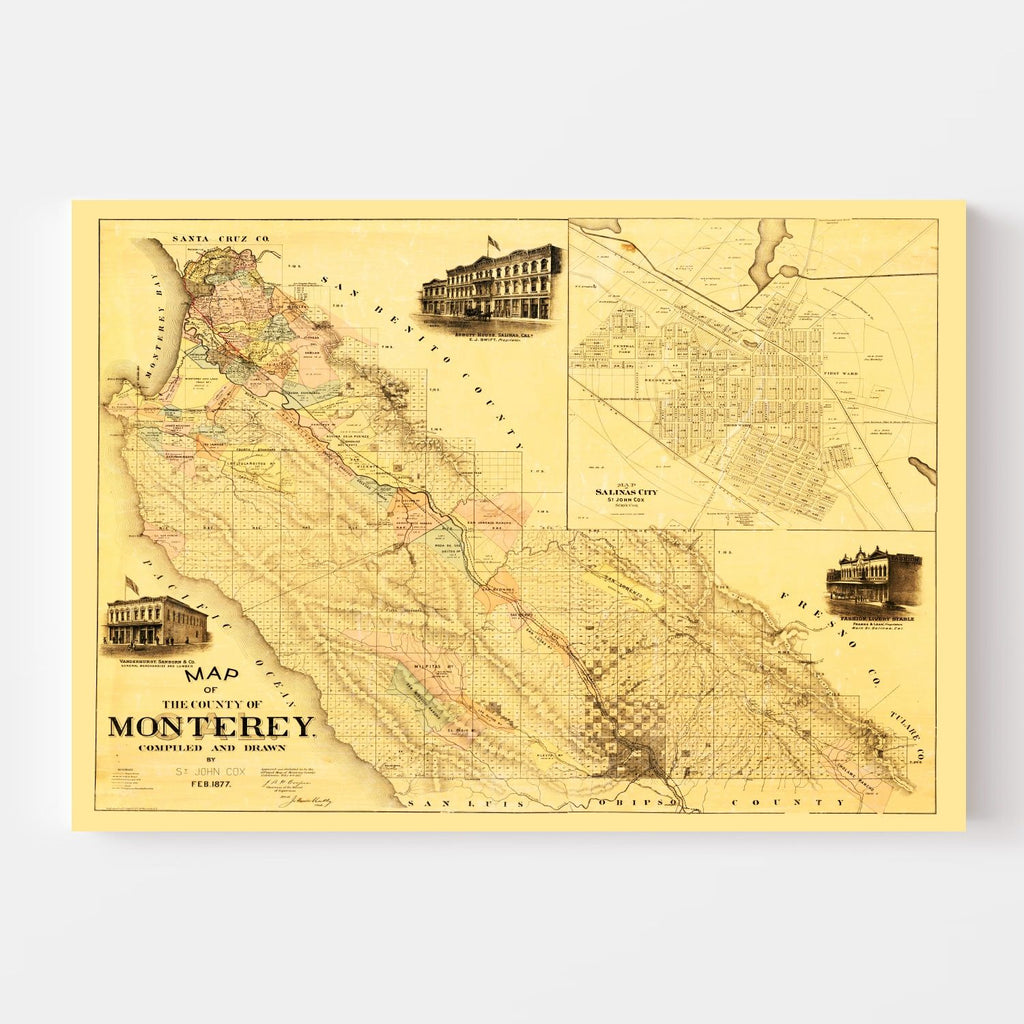 Vintage Map of Monterey County, California 1877