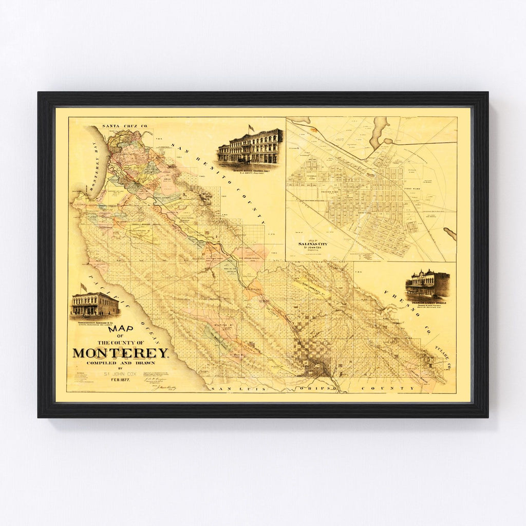 Vintage Map of Monterey County, California 1877