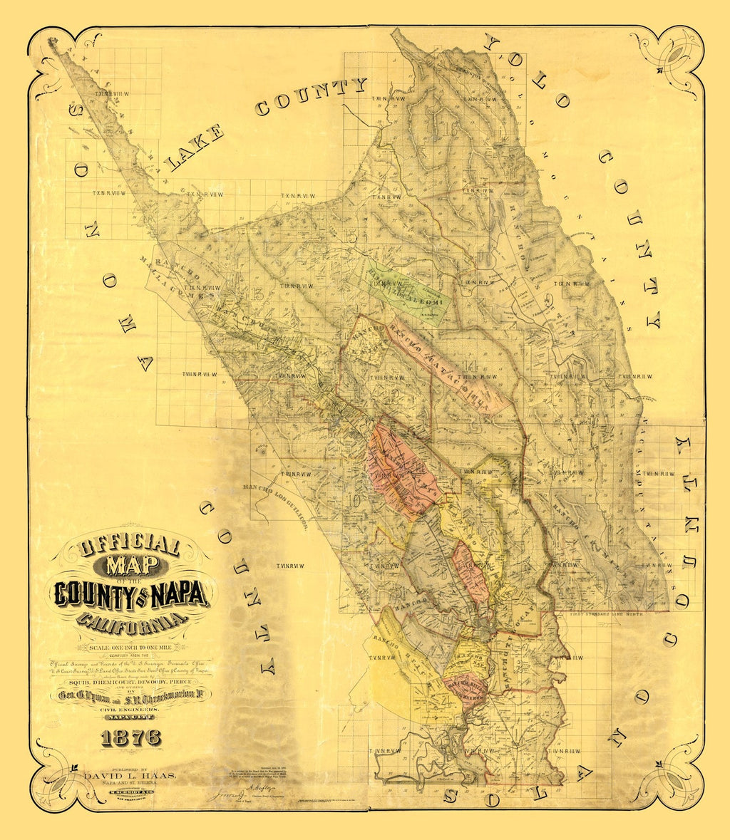 Vintage Map of Napa County, California 1876