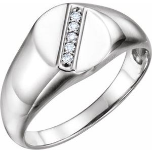 Platinum .07 CTW Natural Diamond 11x10 mm Oval Signet Ring