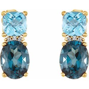 14K Yellow Gold Natural London Blue Topaz, Natural Swiss Blue Topaz & .03 CTW Natural Diamond Earrings – image 2