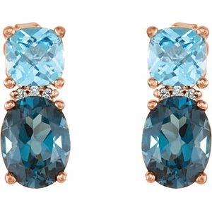 14K Rose Gold Natural London Blue Topaz, Natural Swiss Blue Topaz & .03 CTW Natural Diamond Earrings – image 2
