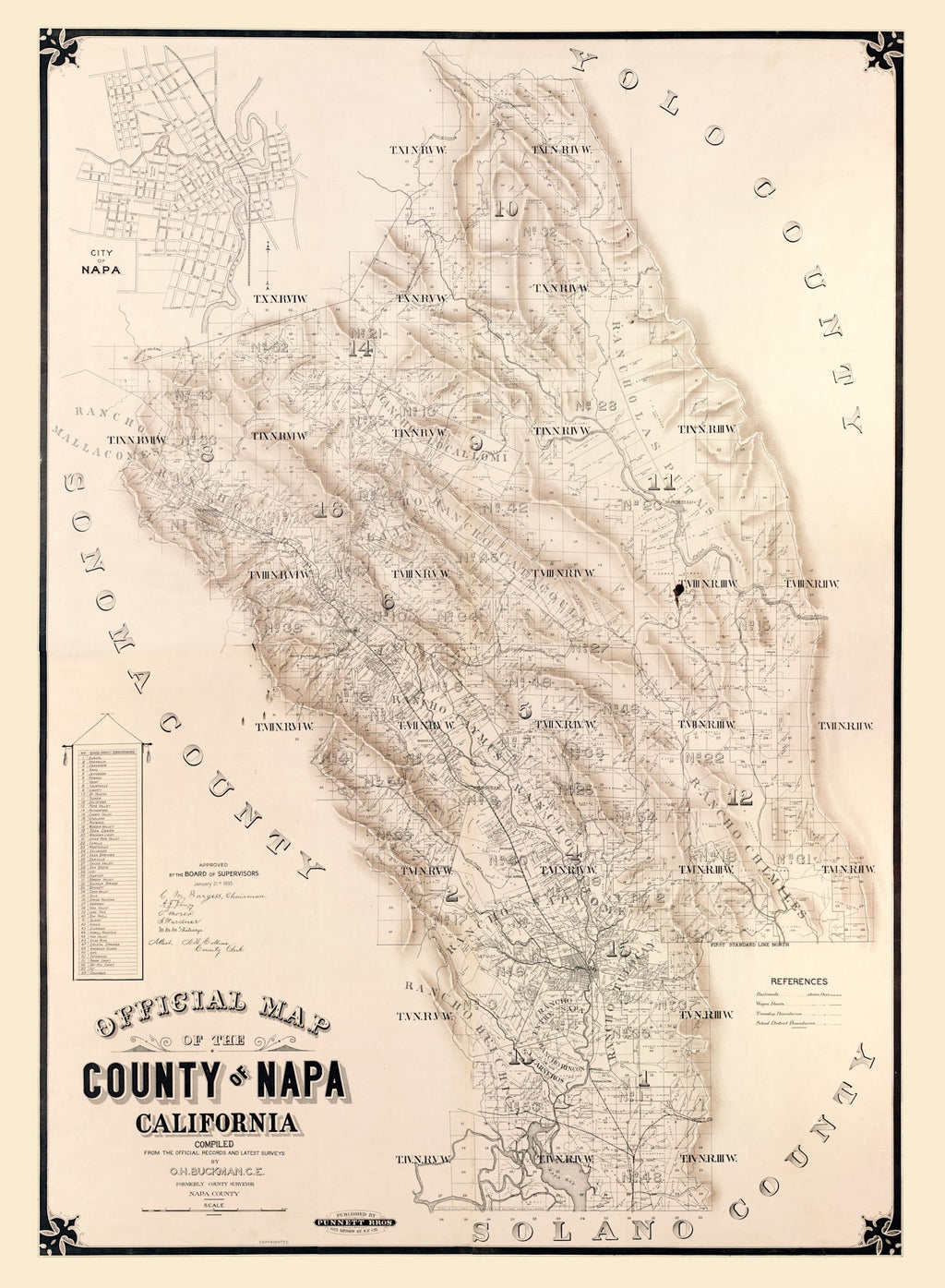 Vintage Map of Napa County, California 1895