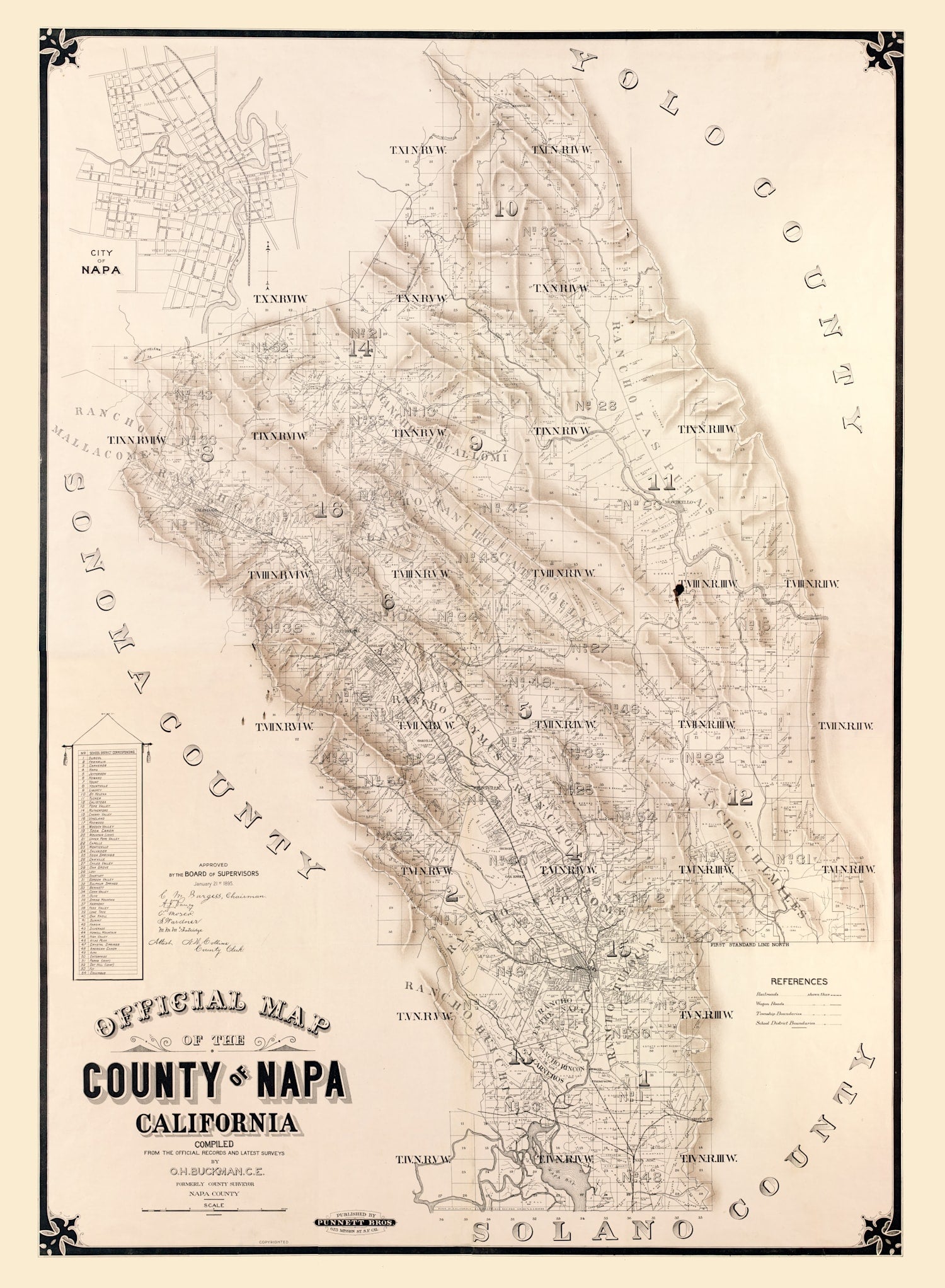 Vintage Map of Napa County, California 1895