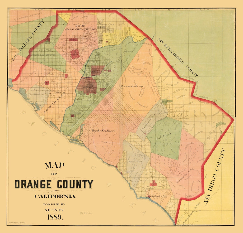 Vintage Map of Orange County, California 1889
