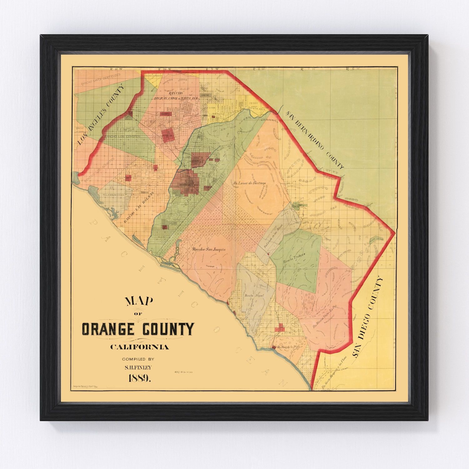 Vintage Map of Orange County, California 1889