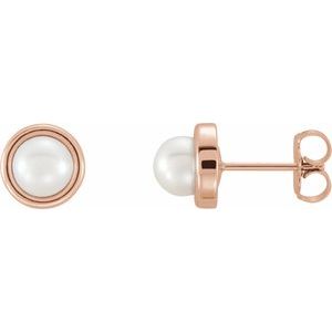 14K Rose Gold 5.5-6 mm Cultured White Freshwater Pearl Earrings