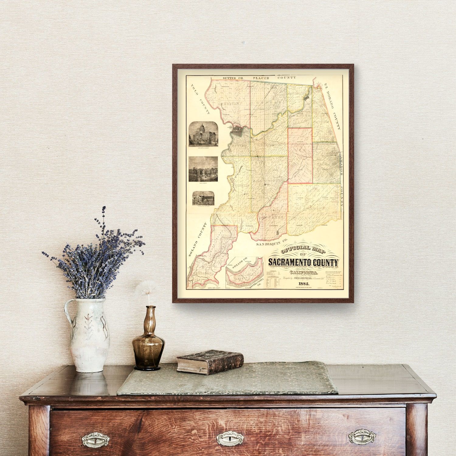 Vintage Map of Sacramento County, California 1885
