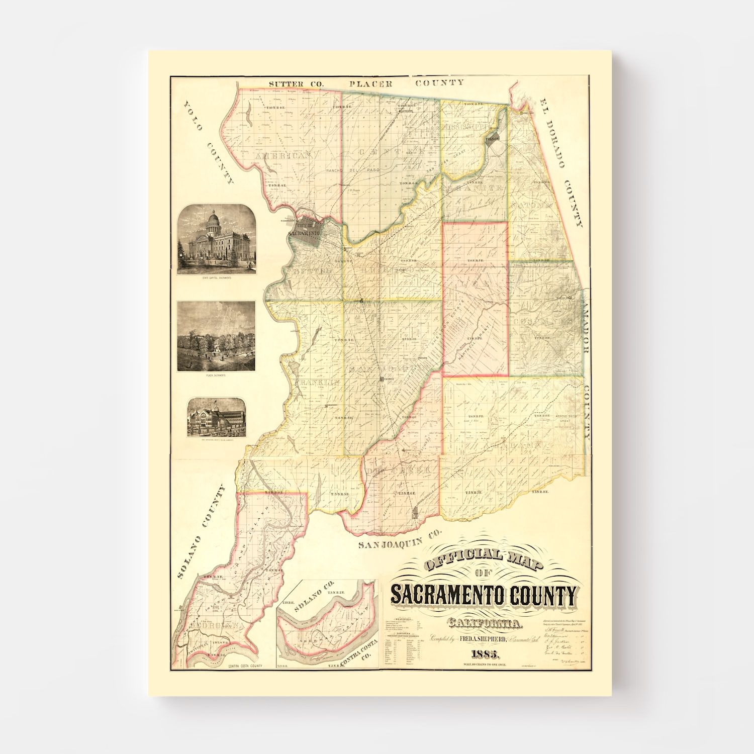 Vintage Map of Sacramento County, California 1885