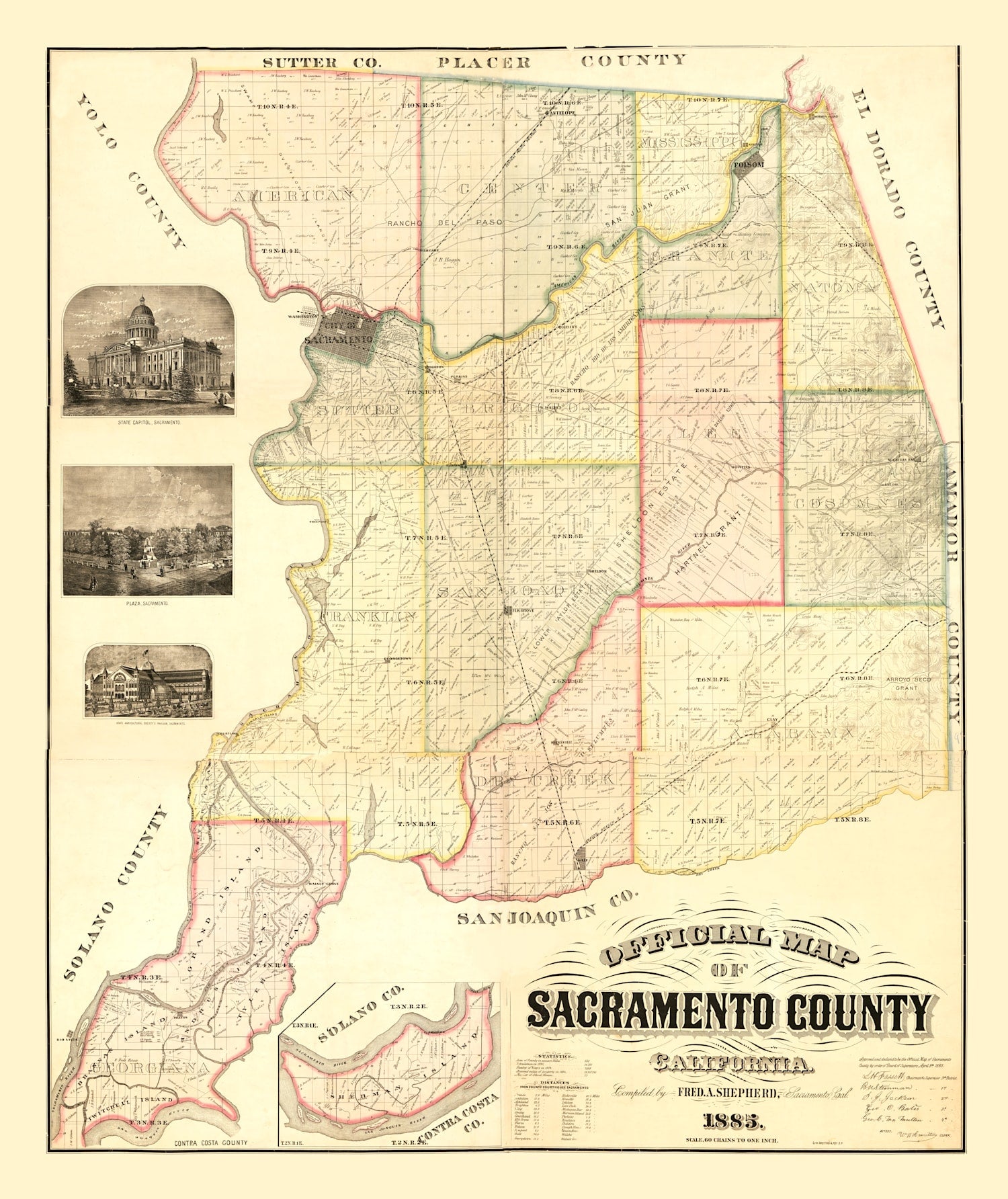Vintage Map of Sacramento County, California 1885