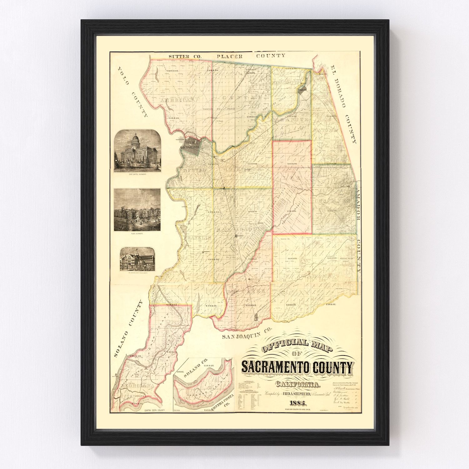 Vintage Map of Sacramento County, California 1885