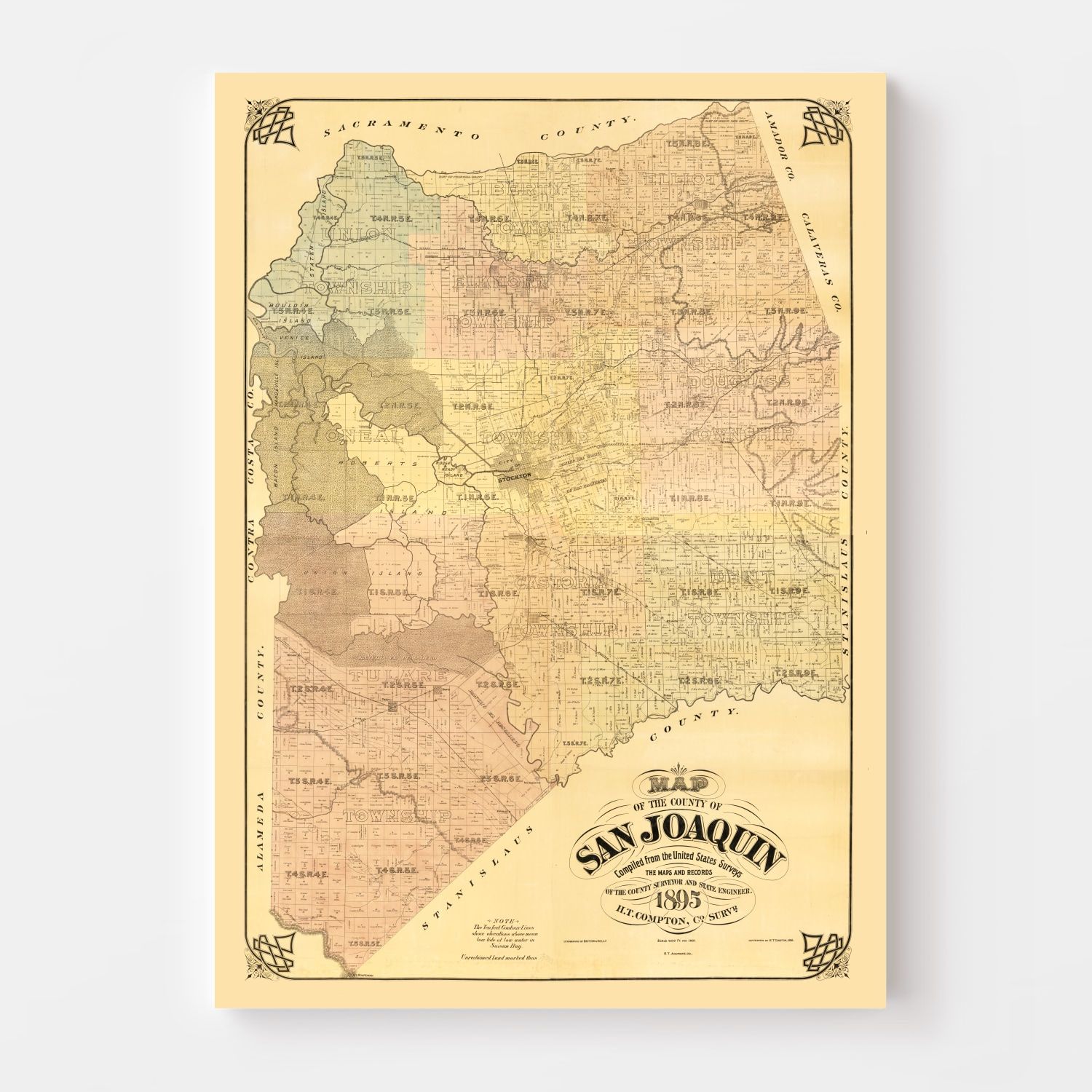 Vintage Map of San Joaquin County, California 1894