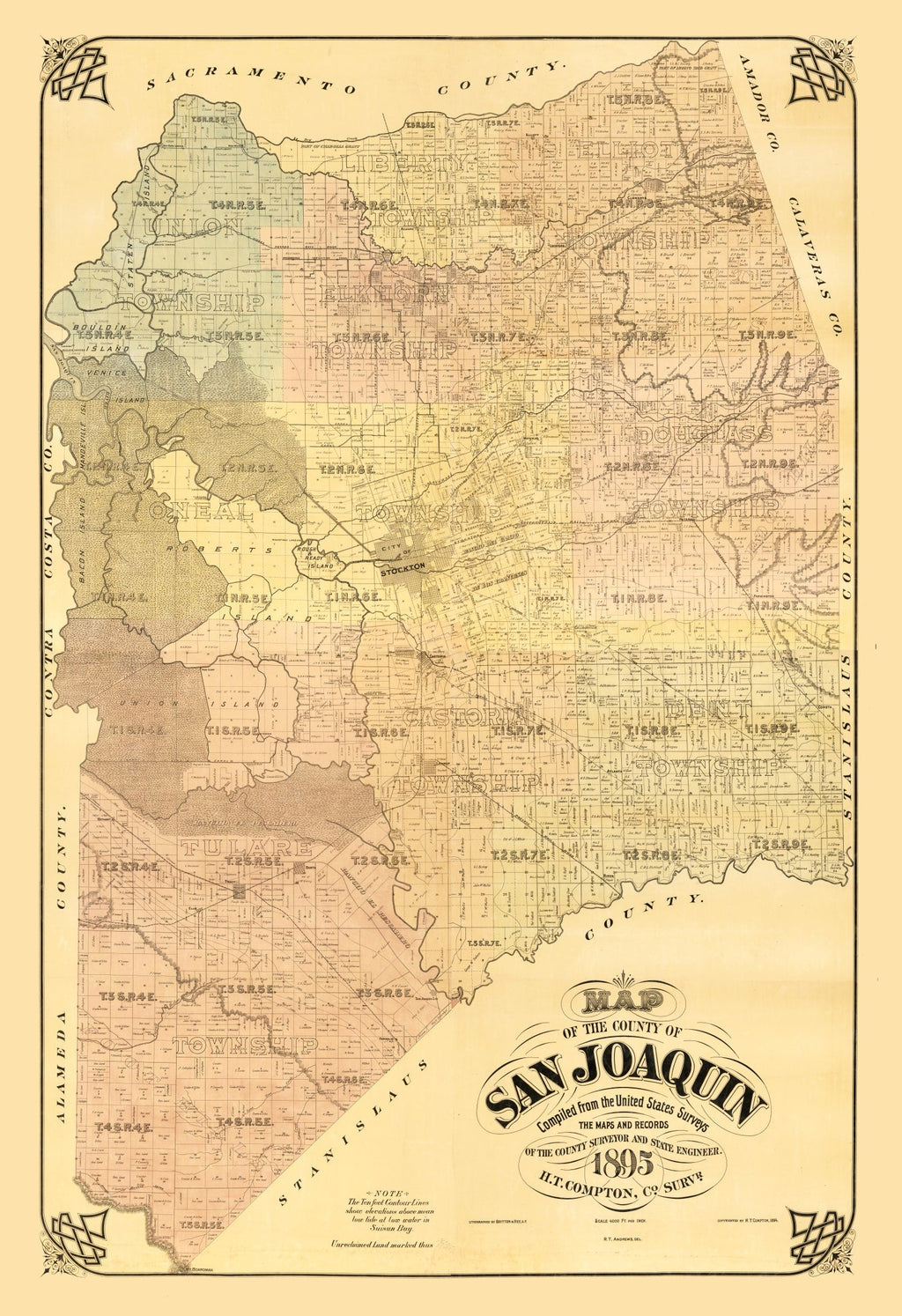 Vintage Map of San Joaquin County, California 1894
