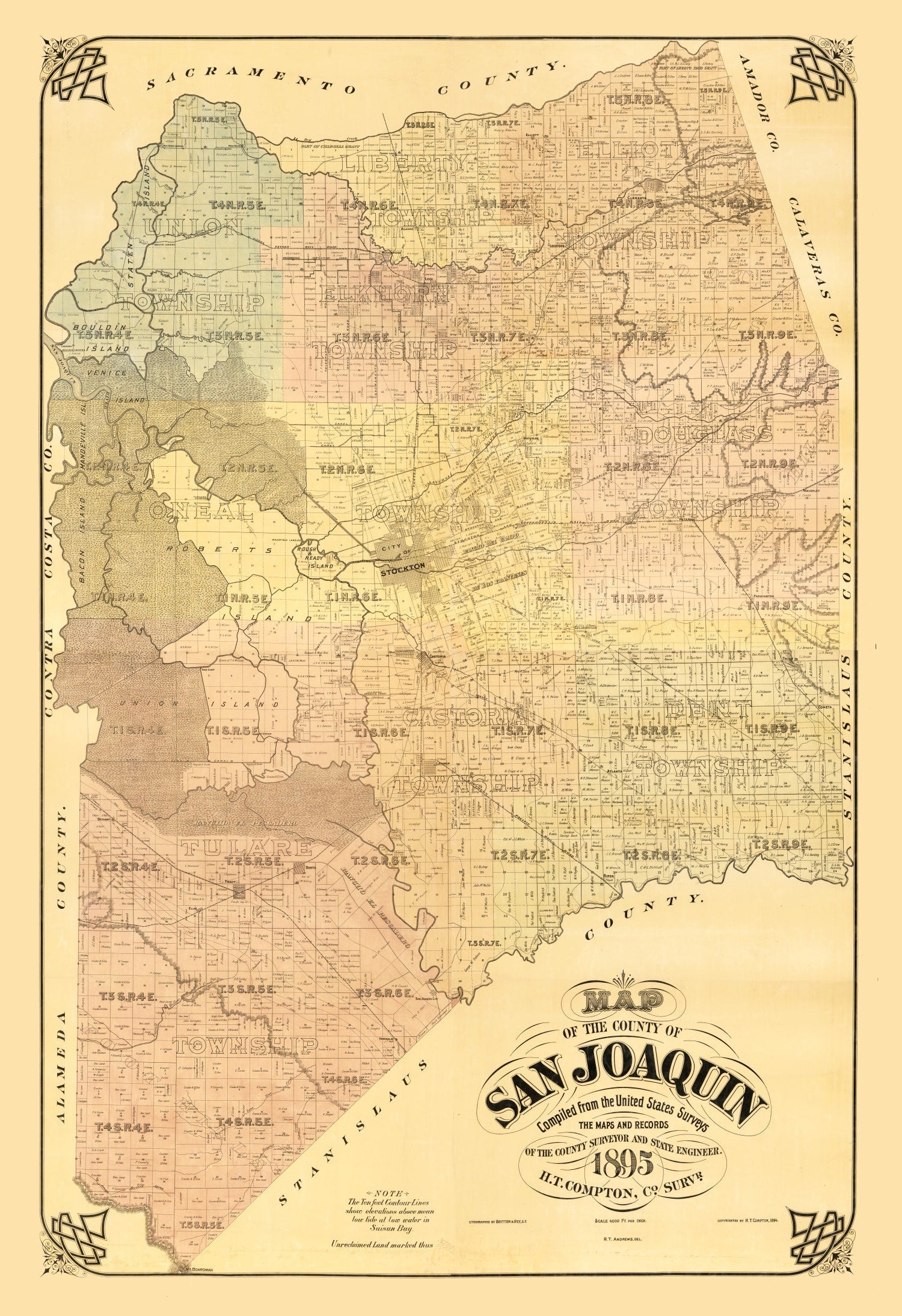 Vintage Map of San Joaquin County, California 1894