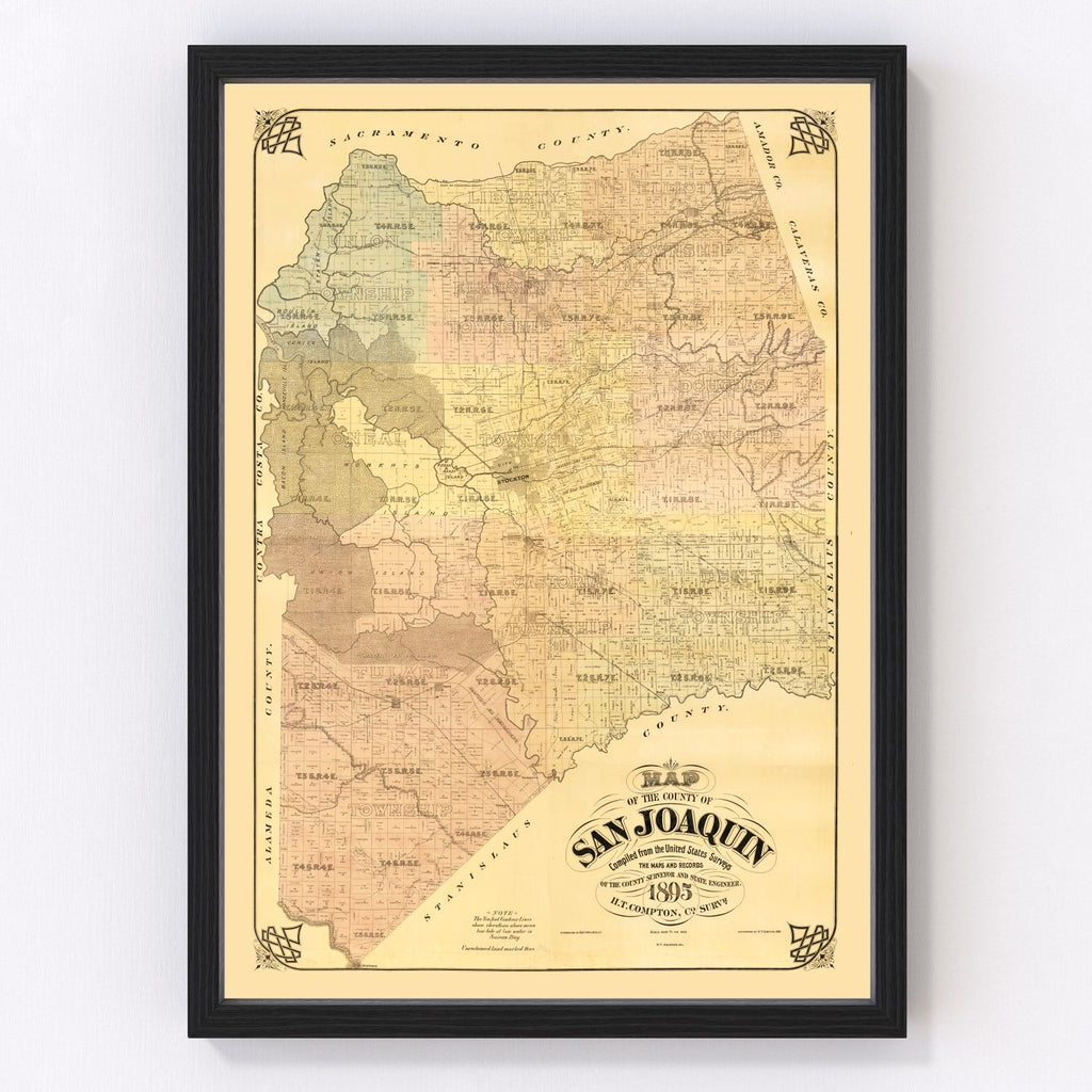 Vintage Map of San Joaquin County, California 1894
