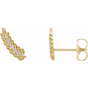 14K Yellow Gold .03 CTW Natural Diamond Leaf Ear Climbers