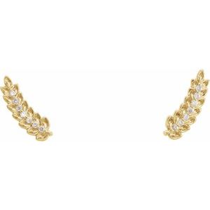 14K Yellow Gold .03 CTW Natural Diamond Leaf Ear Climbers – image 2