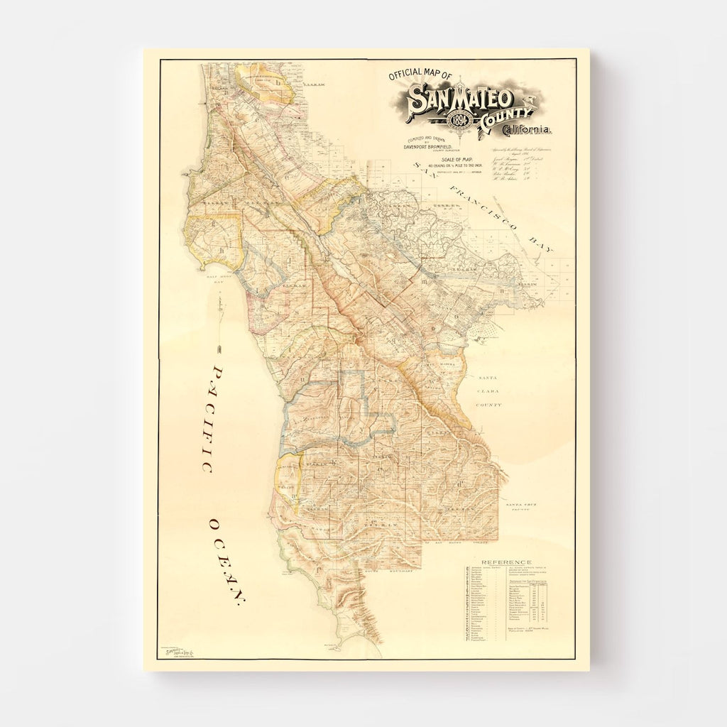 Vintage Map of San Mateo County, California 1894