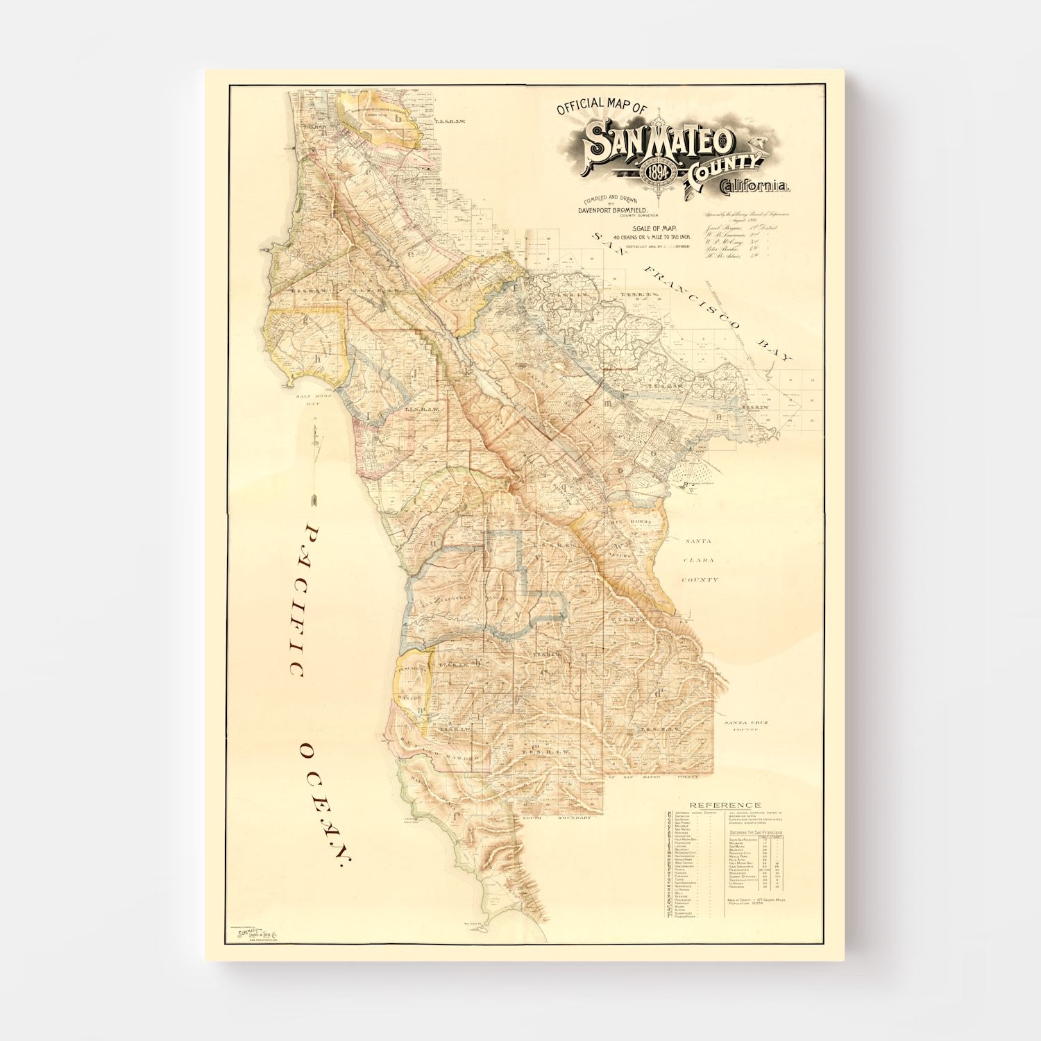 Vintage Map of San Mateo County, California 1894