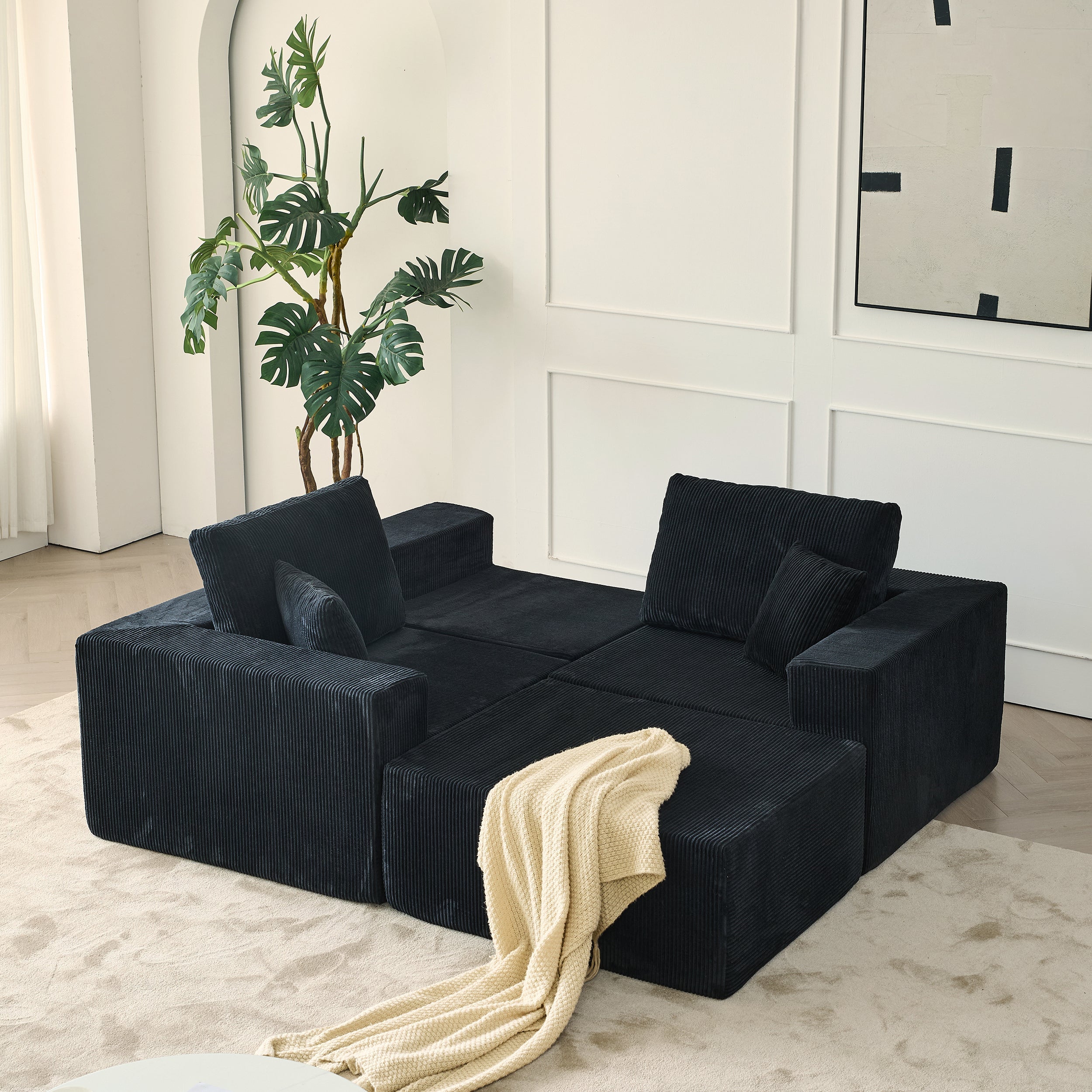110' Cloud Modular Sectional Sofa,Boneless Couch, No Assembly, 3 seater with Ottoman & 2 Pillows, Perfect for Living Rooms and Bedrooms