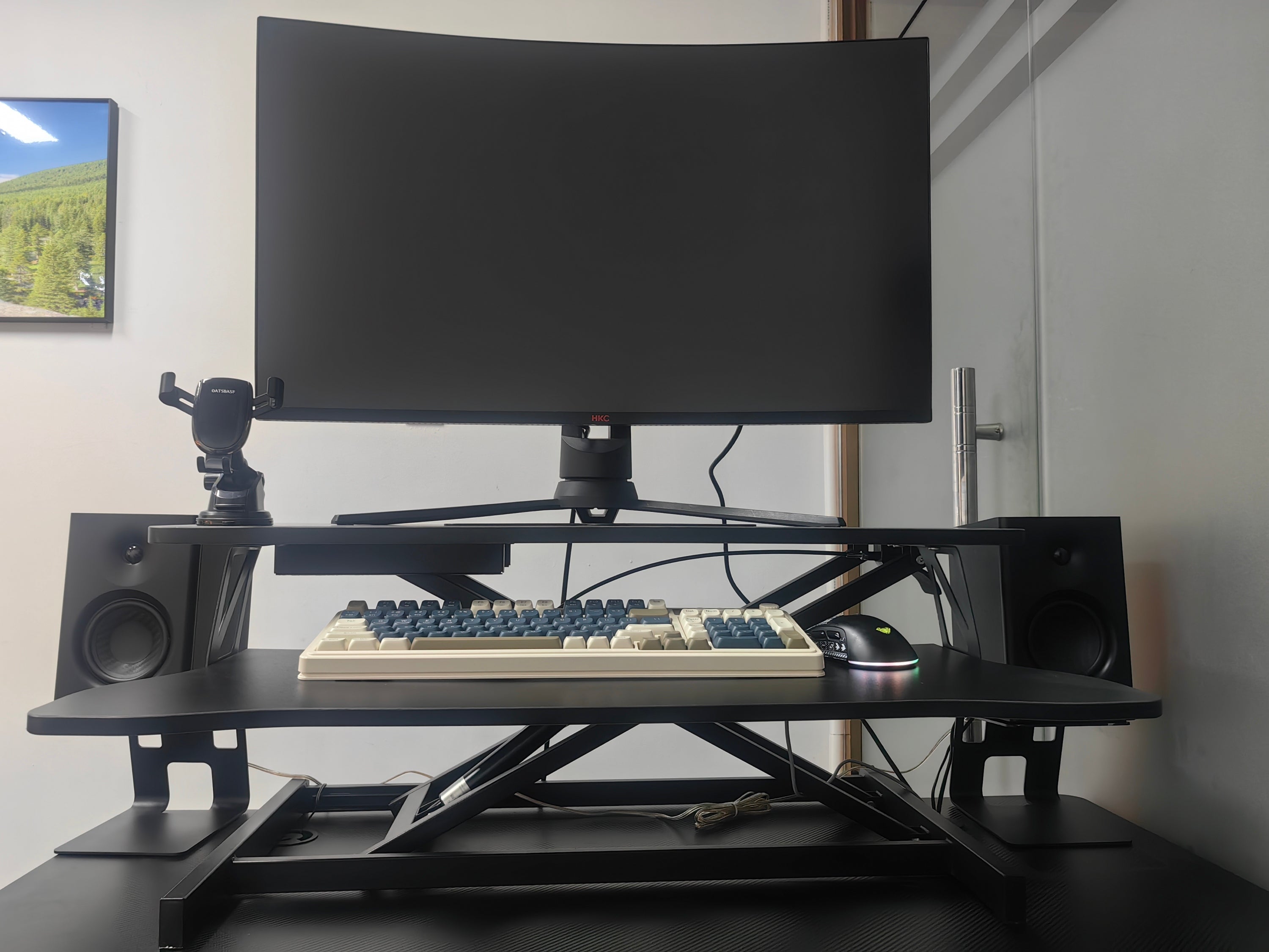32 Inch Desk Converter, Height Adjustable Sit to Stand Riser, Dual Monitor and Laptop Workstation with Wide Keyboard Tray (BLACK) BACK-TO-SCHOOL