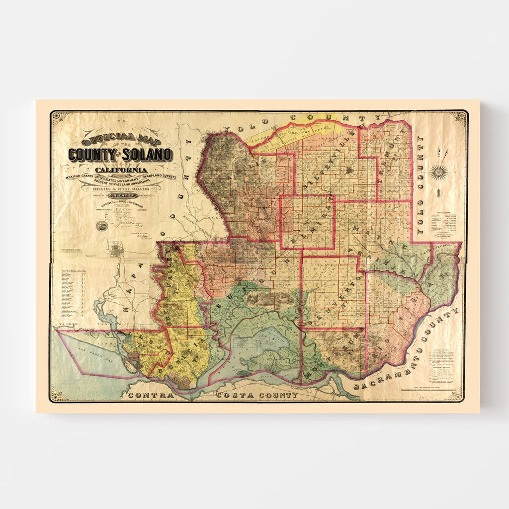 Vintage Map of Solano County, California 1890