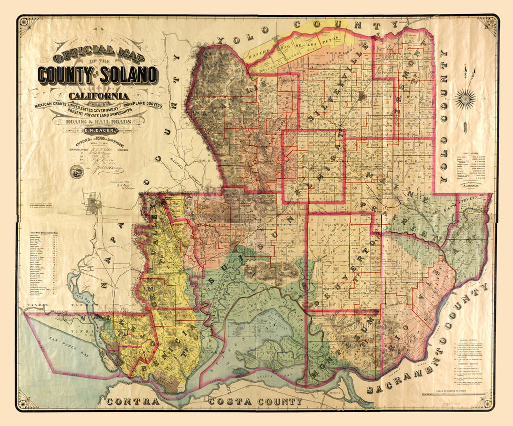 Vintage Map of Solano County, California 1890
