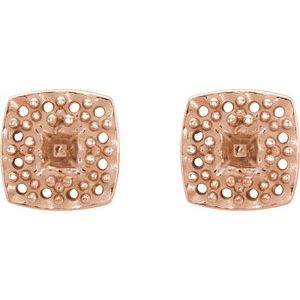 14K Rose Gold 3 mm Square Halo-Style Earring Mounting – image 2