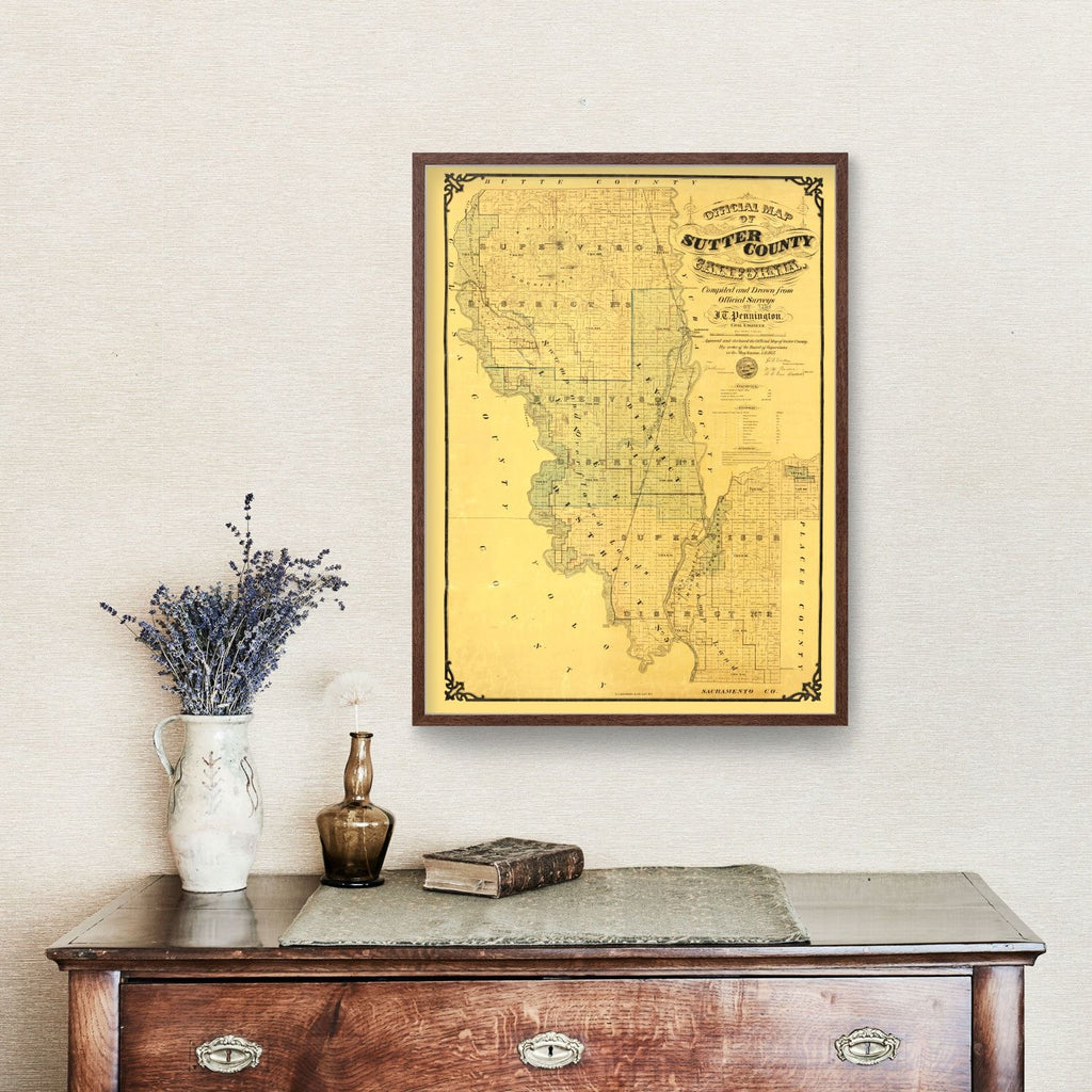 Vintage Map of Sutter County, California 1873