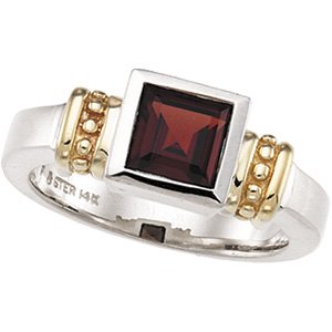 Sterling Silver & 14K Yellow Gold Natural Garnet Mozambique Ring
