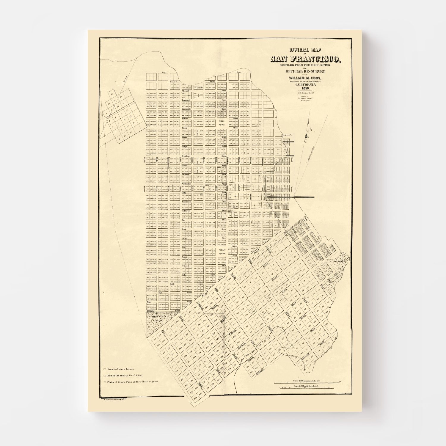 Vintage Map of San Francisco, California 1849