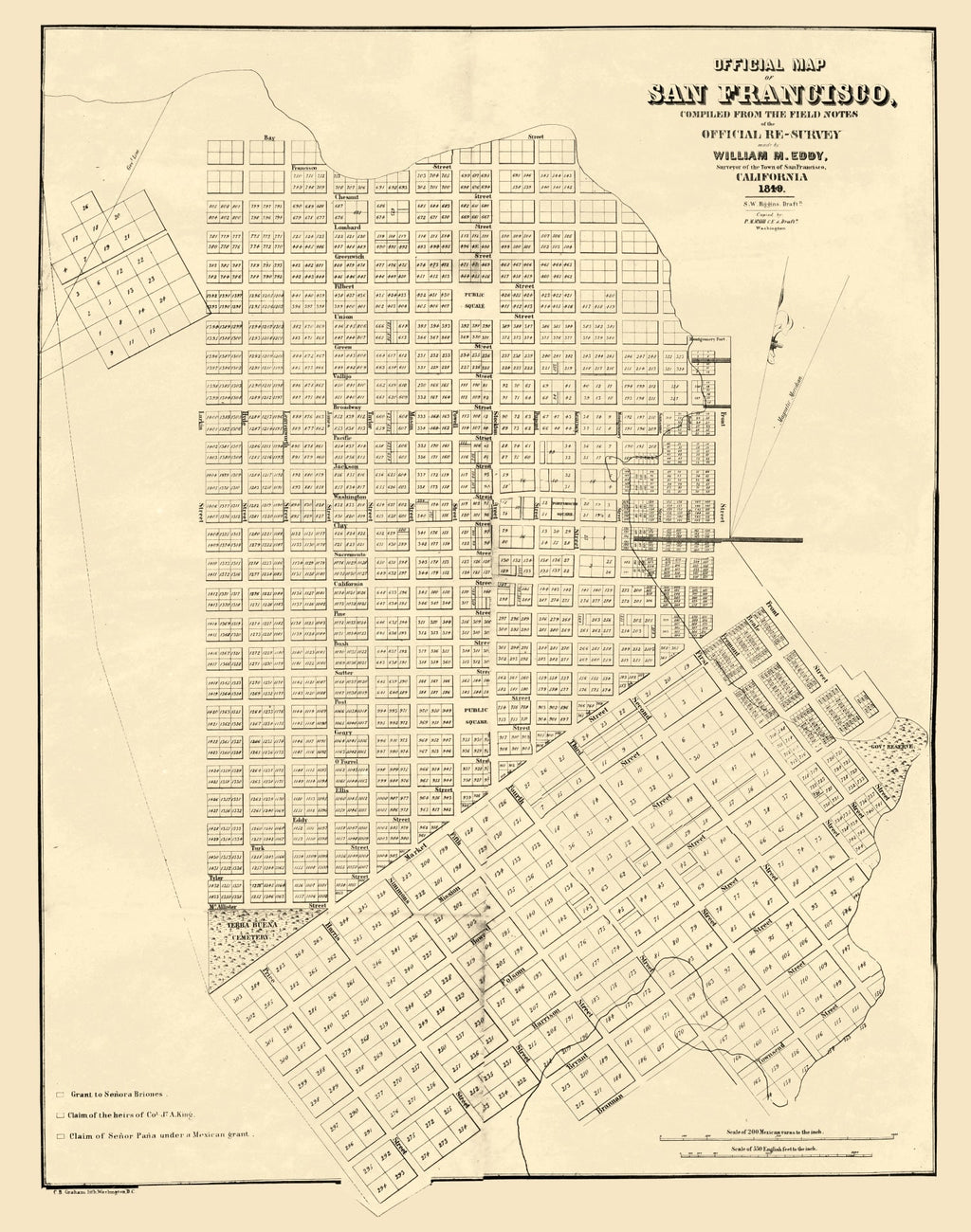 Vintage Map of San Francisco, California 1849