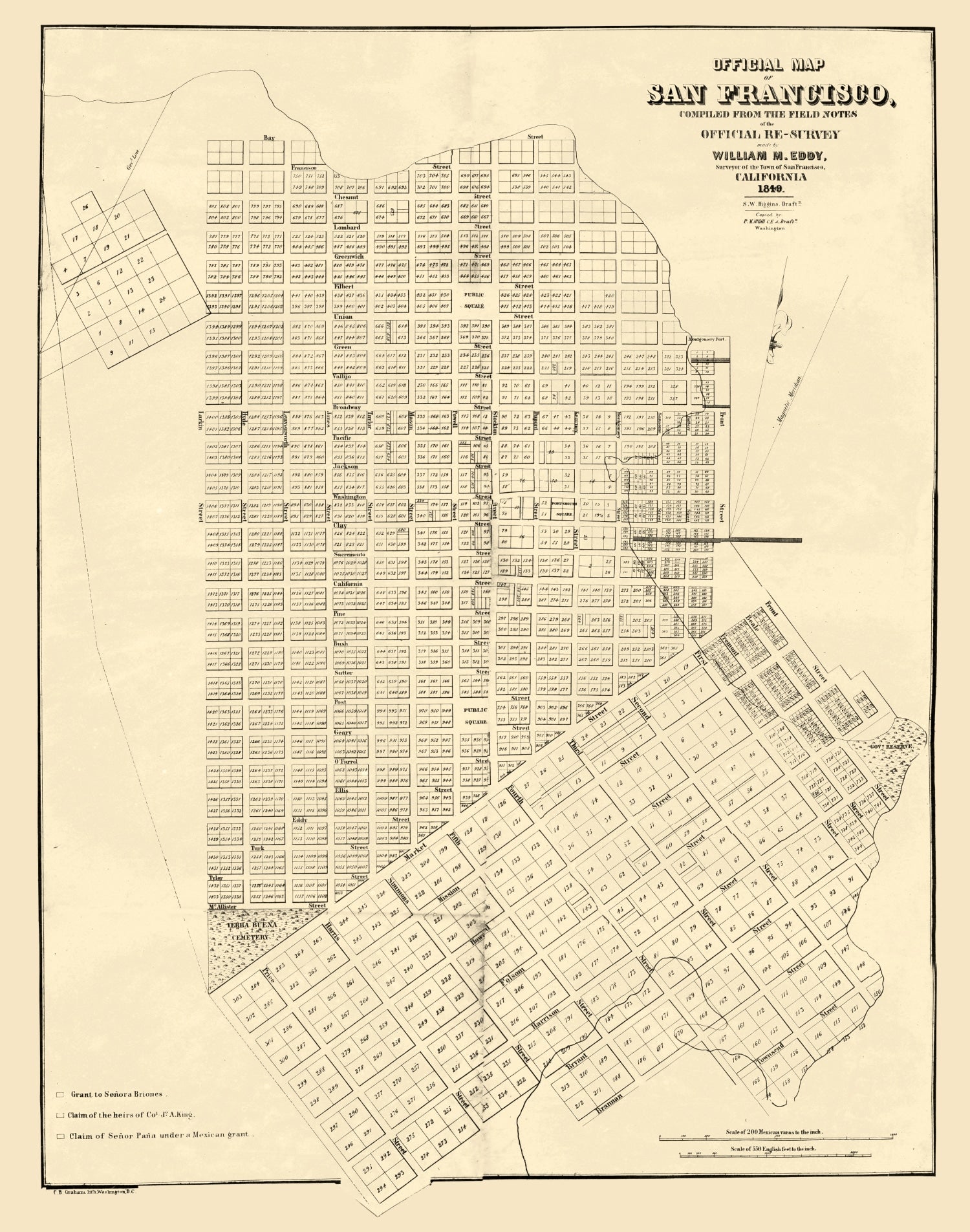 Vintage Map of San Francisco, California 1849