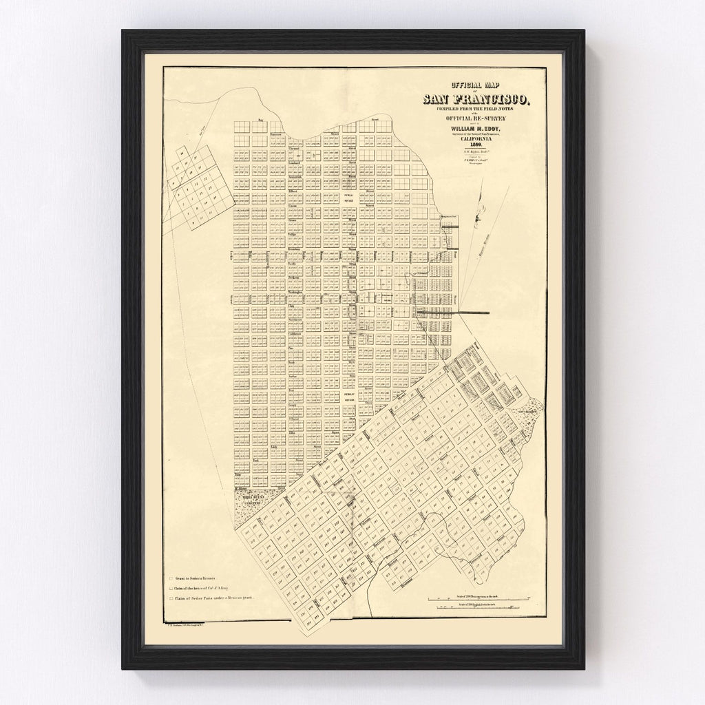 Vintage Map of San Francisco, California 1849