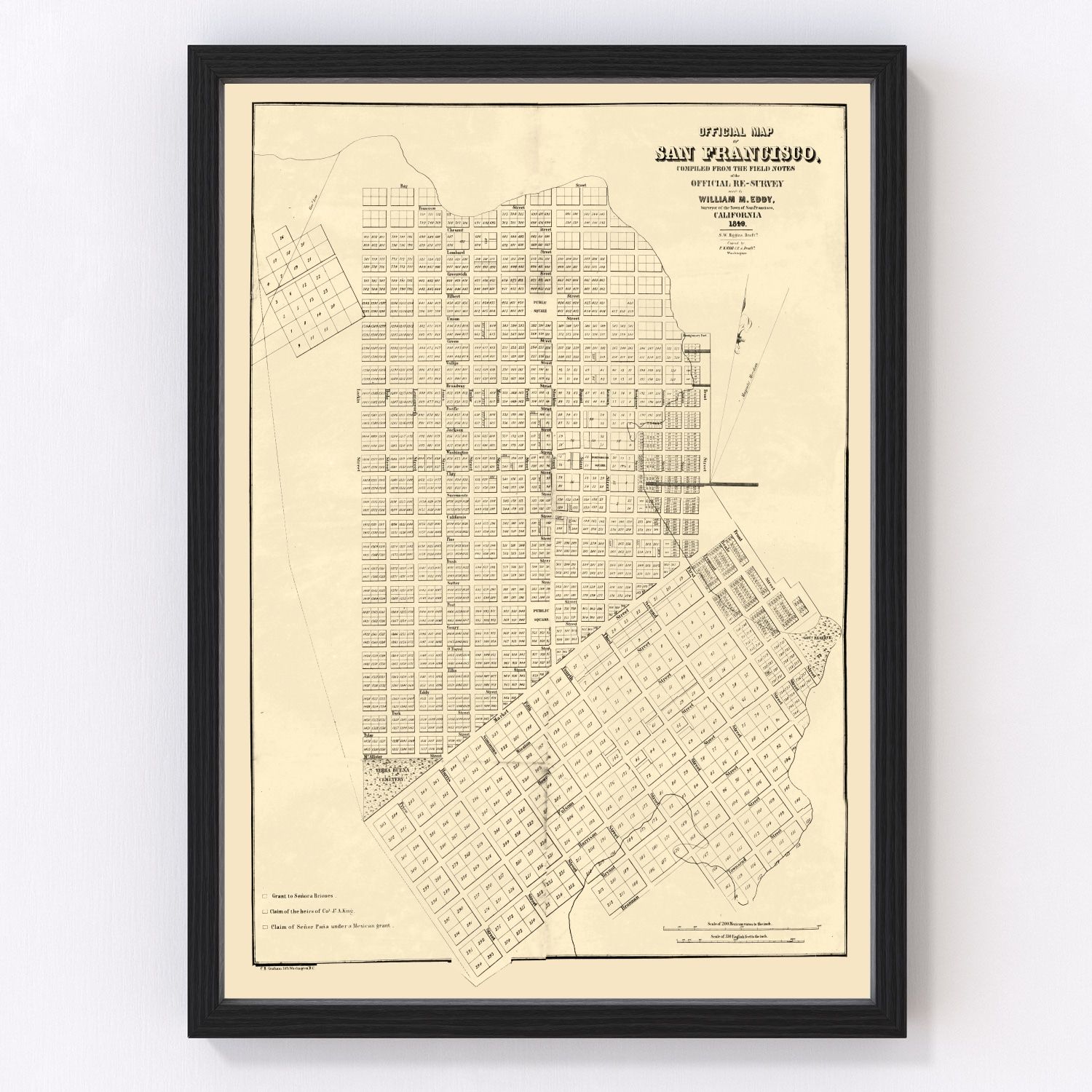 Vintage Map of San Francisco, California 1849
