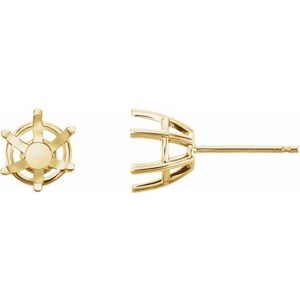 14K Yellow Gold 7 mm Round 6-Prong Stud Earring Mounting